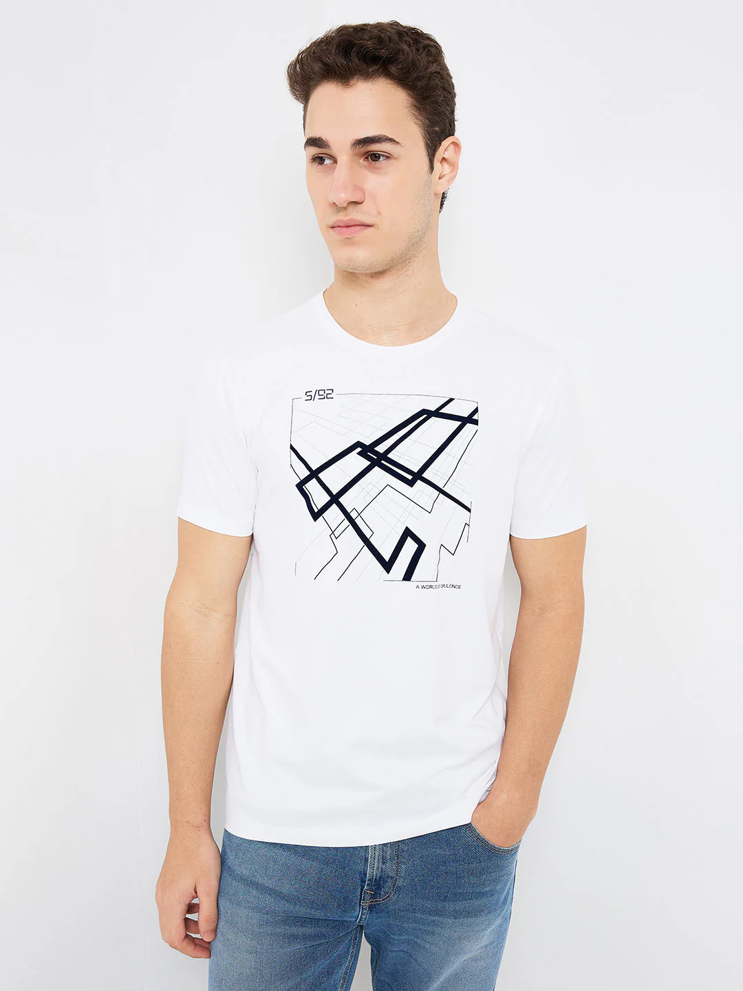 Men T-Shirt Solid White Slim Fit - Image 2