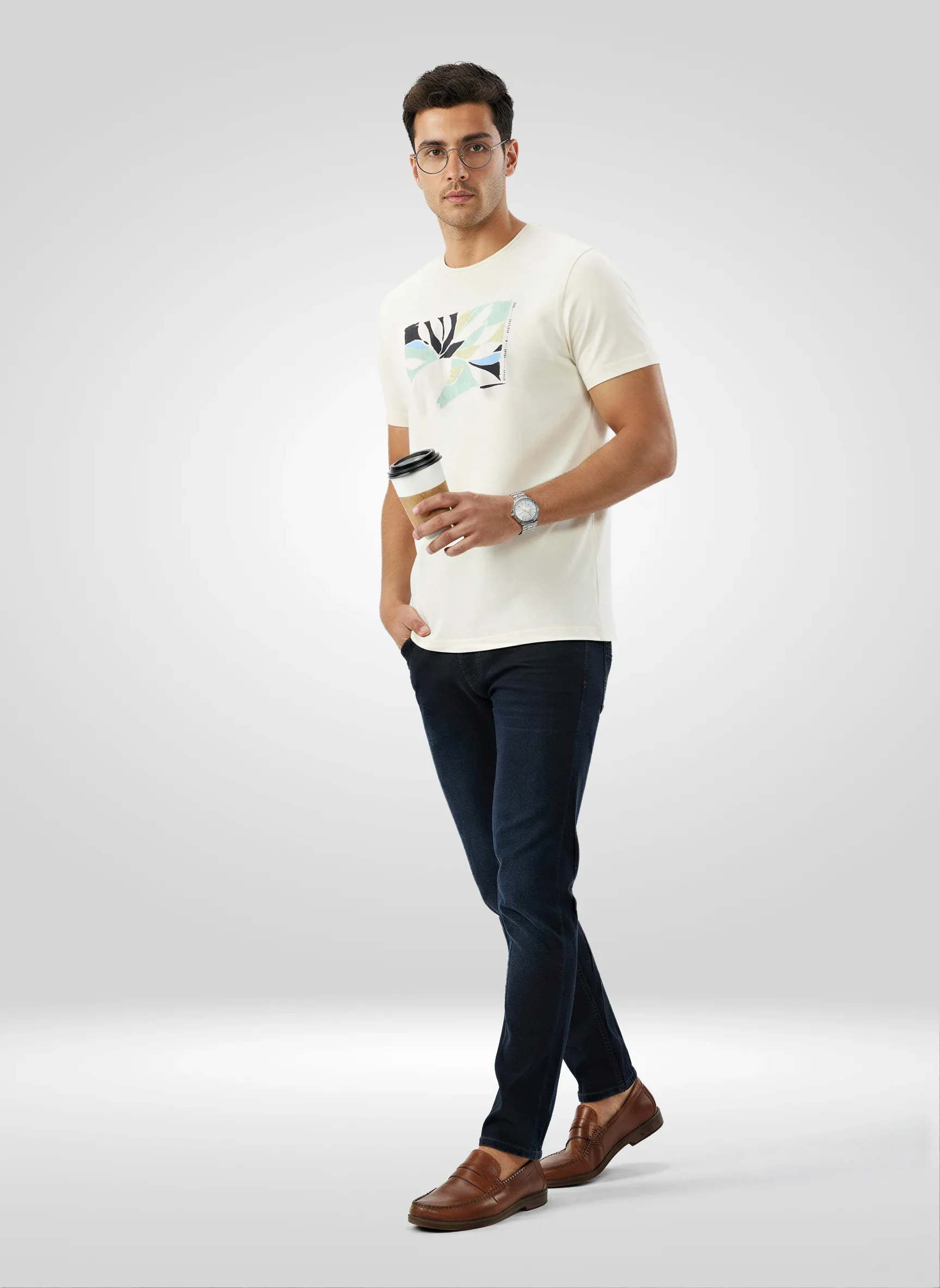 Men T-Shirt Graphic Off White Regular Fit - Image 2