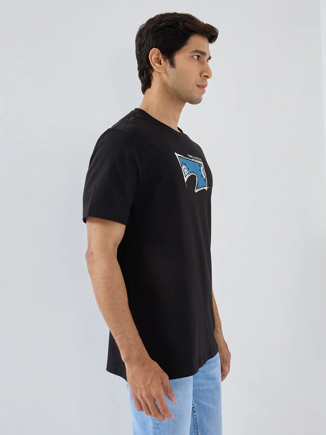 Men T-Shirt Graphic Black Regular Fit - Image 3
