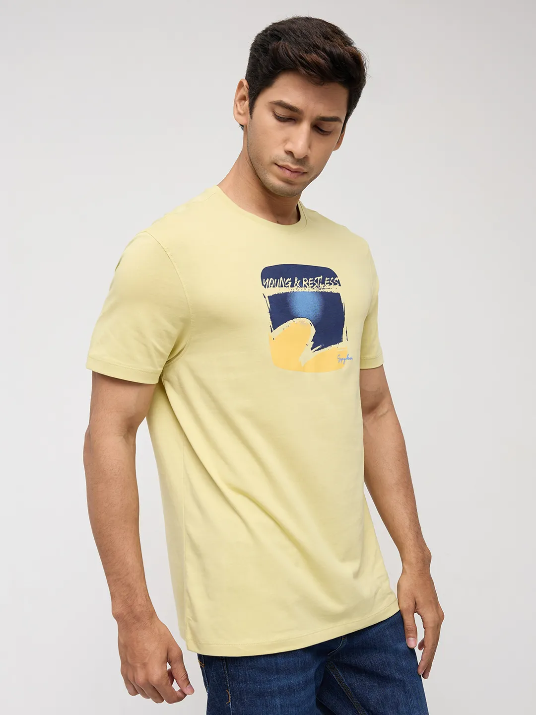 Men T-Shirt Graphic Yellow Regular Fit - Image 3