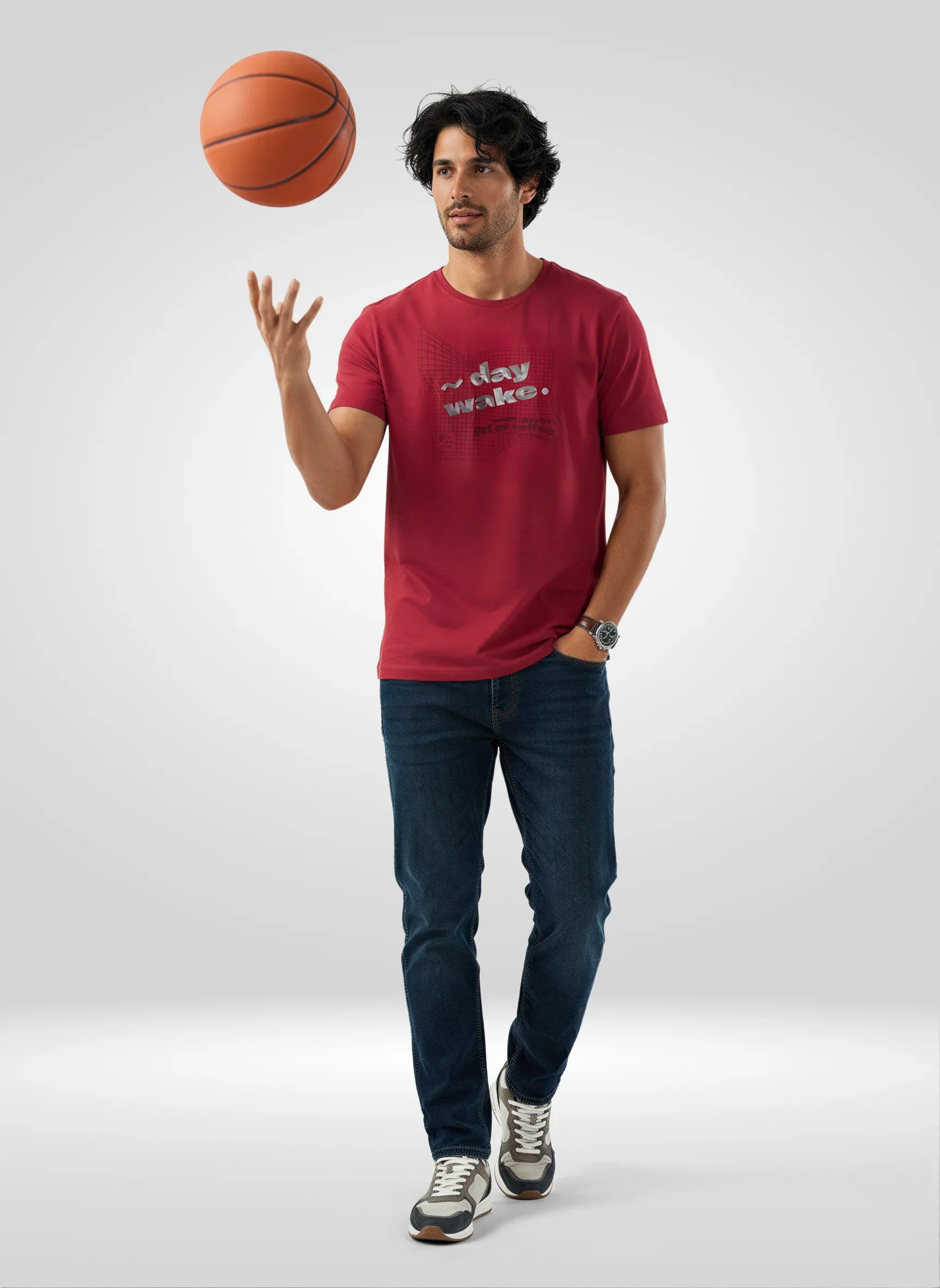 Men T-Shirt Graphic Red Regular Fit - Image 2