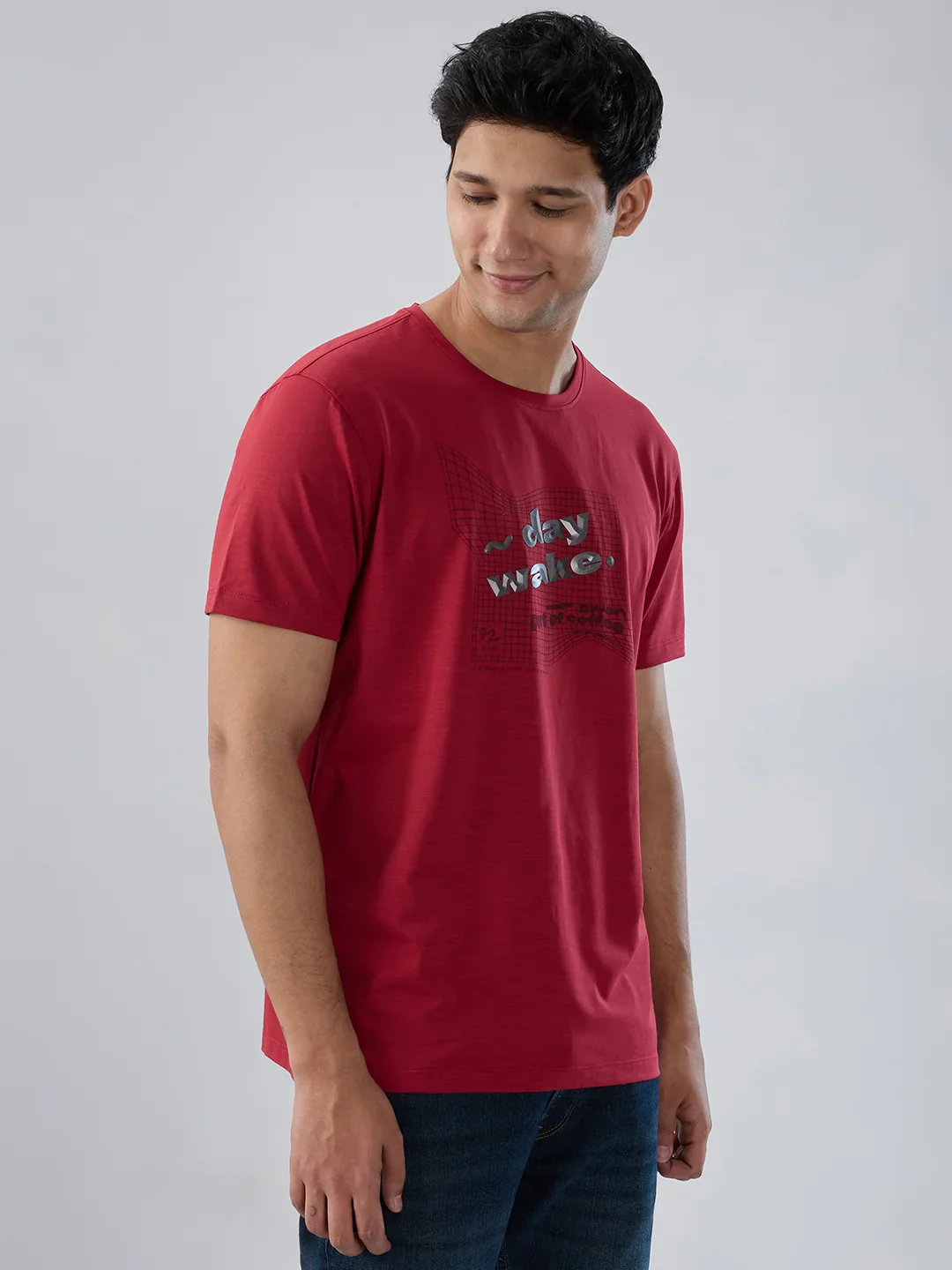Men T-Shirt Graphic Red Regular Fit - Image 3