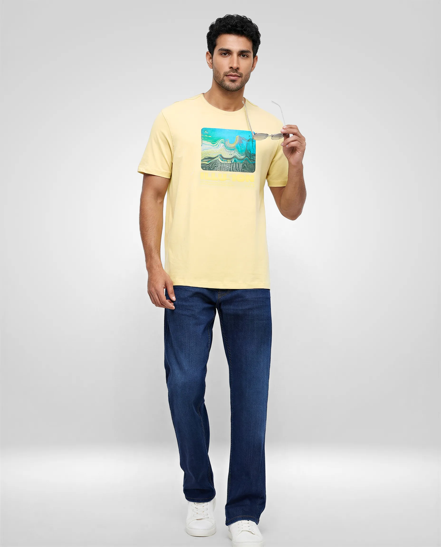 Men T-Shirt Graphic Yellow Regular Fit - Image 2