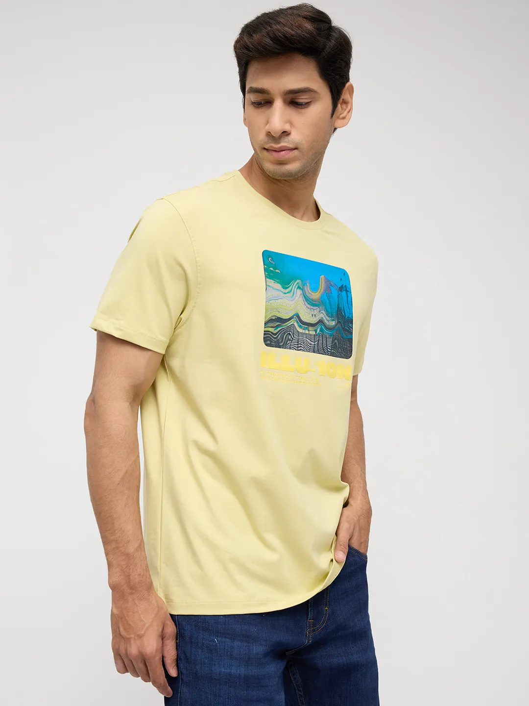 Men T-Shirt Graphic Yellow Regular Fit - Image 3