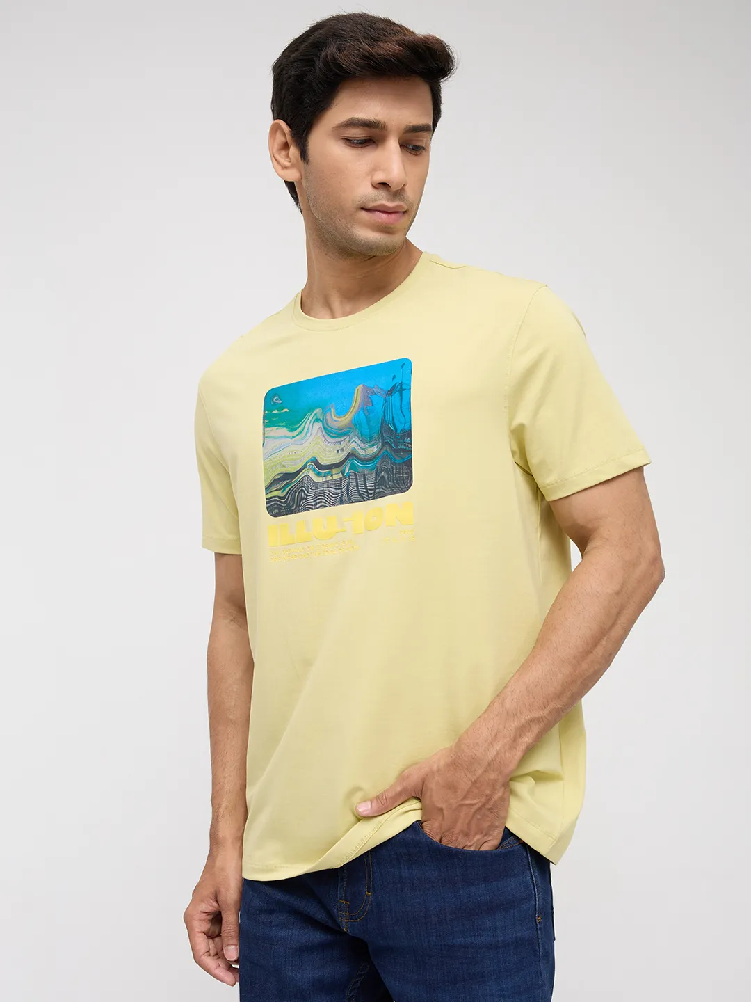 Men T-Shirt Graphic Yellow Regular Fit - Image 4