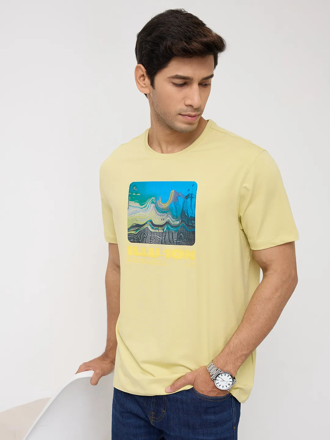 Men T-Shirt Graphic Yellow Regular Fit - Image 7