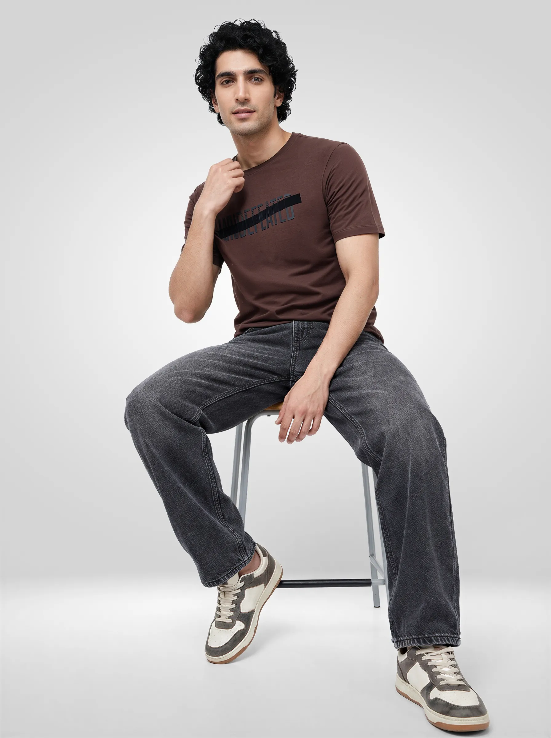 Men T-Shirt Graphic Brown Regular Fit - Image 2