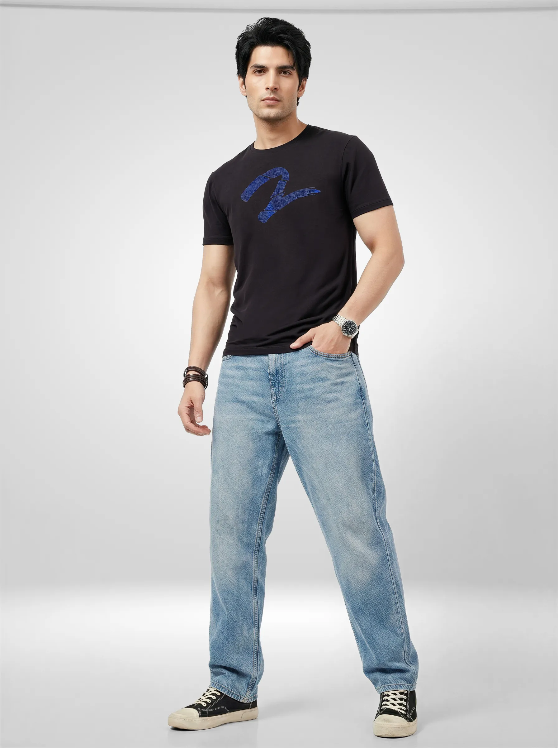 Men T-Shirt Graphic Black Regular Fit - Image 2