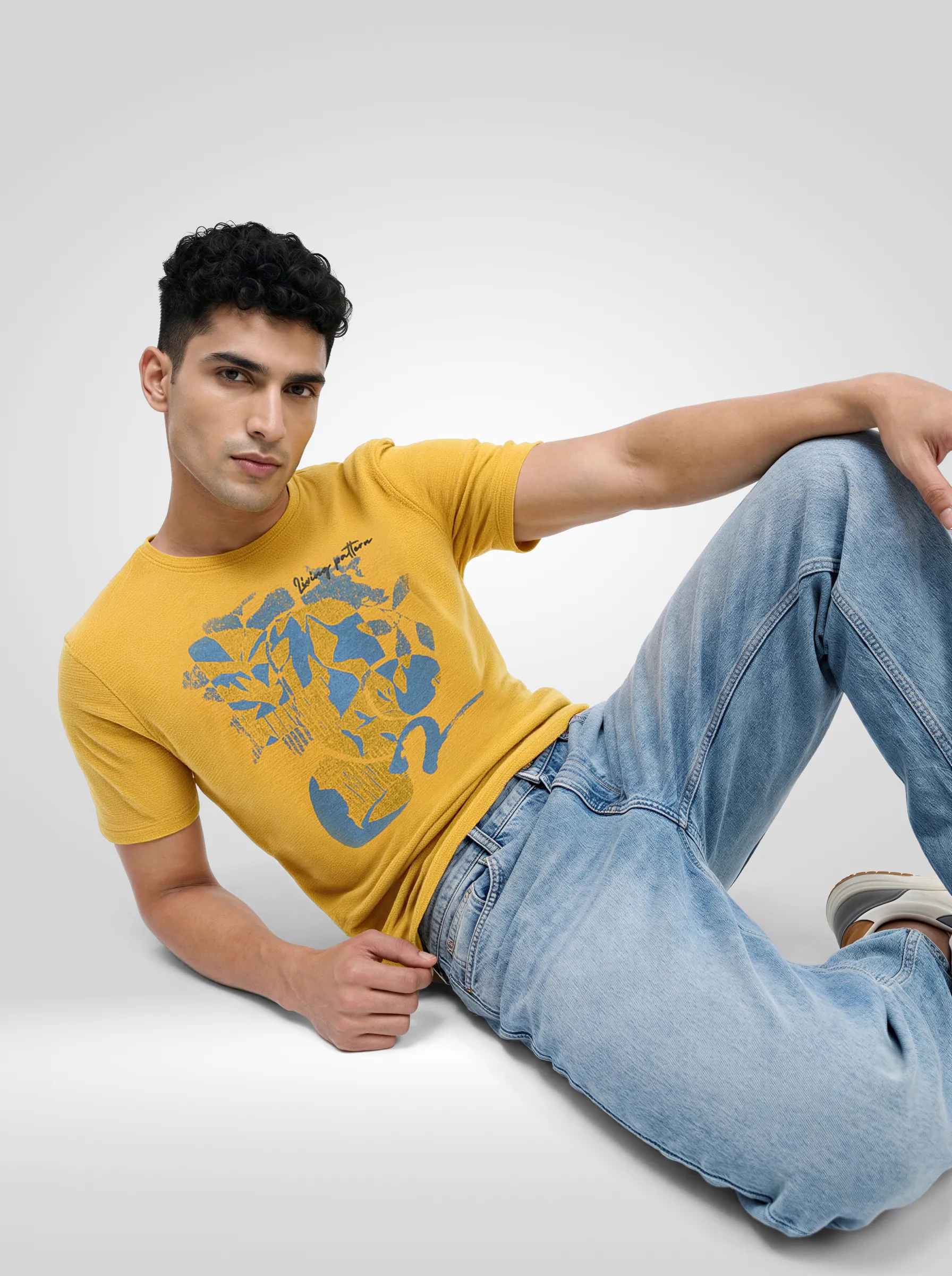 Men T-Shirt Graphic Yellow Regular Fit - Image 2