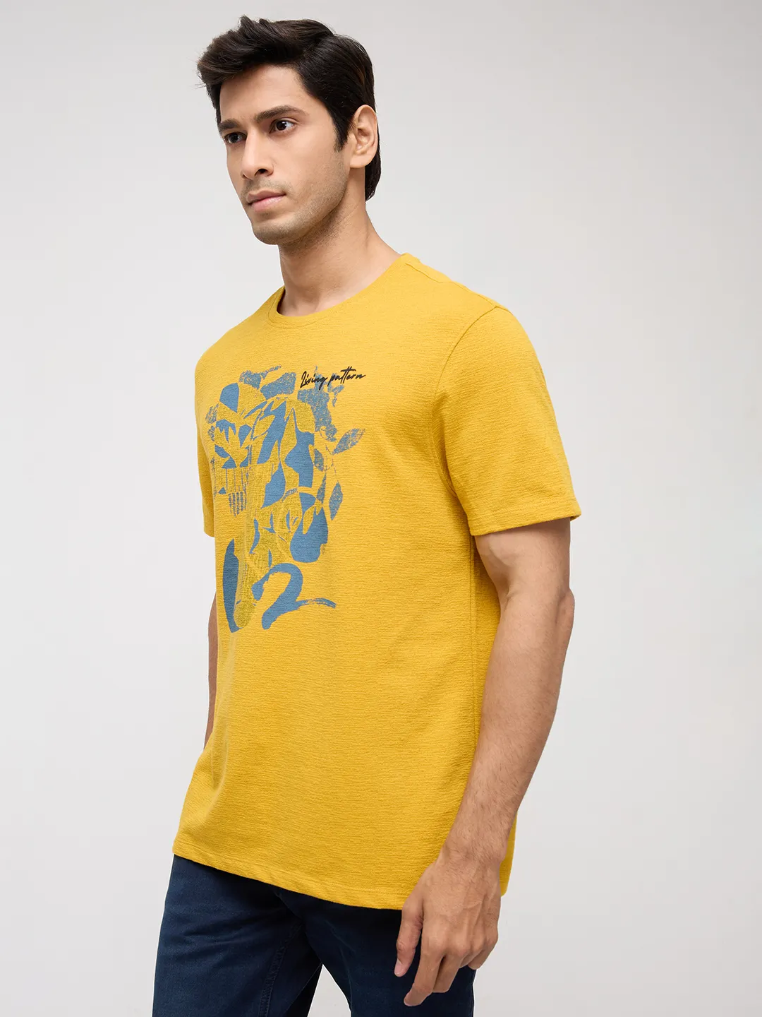 Men T-Shirt Graphic Yellow Regular Fit - Image 4