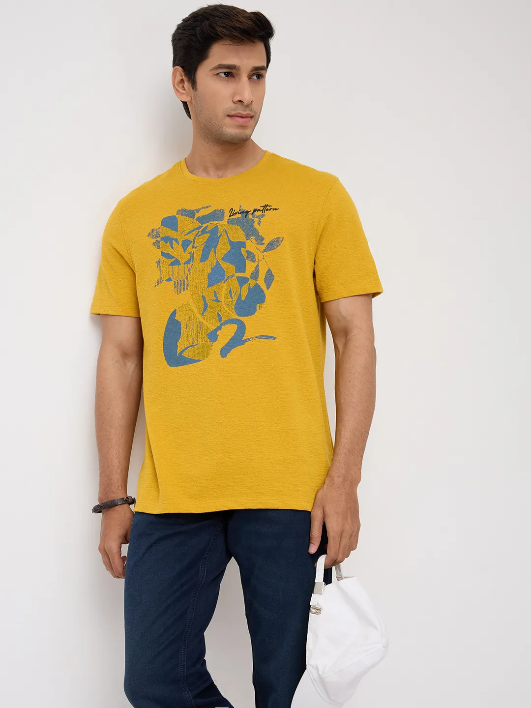 Men T-Shirt Graphic Yellow Regular Fit - Image 7