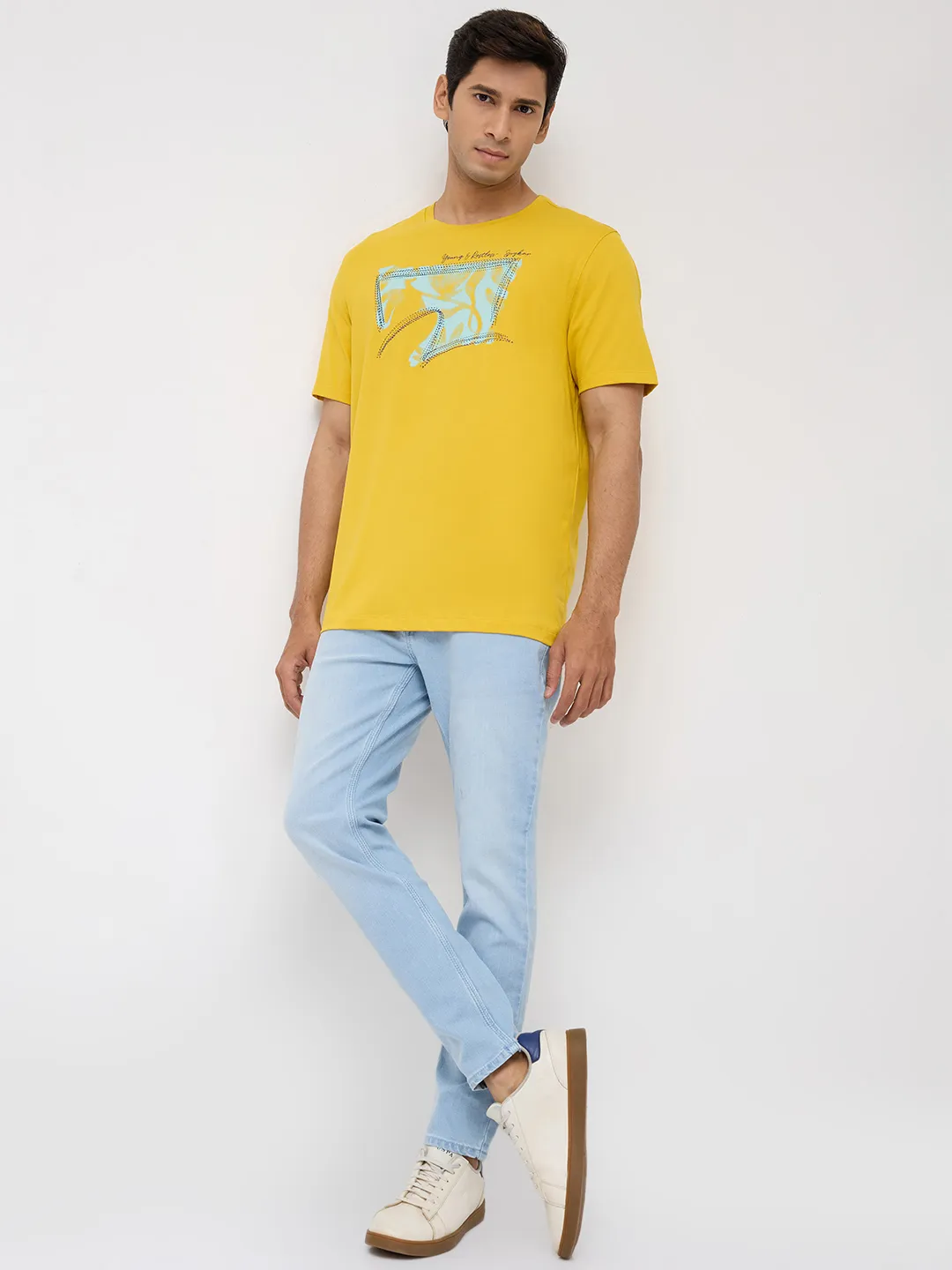 Men T-Shirt Graphic Yellow Regular Fit - Image 2
