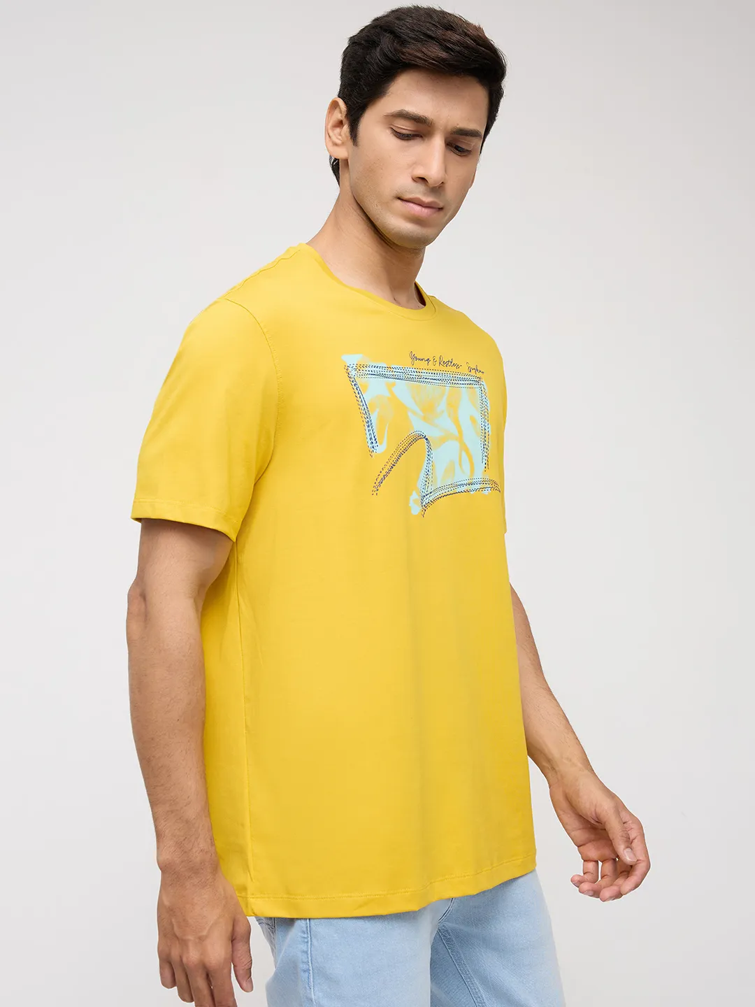 Men T-Shirt Graphic Yellow Regular Fit - Image 3