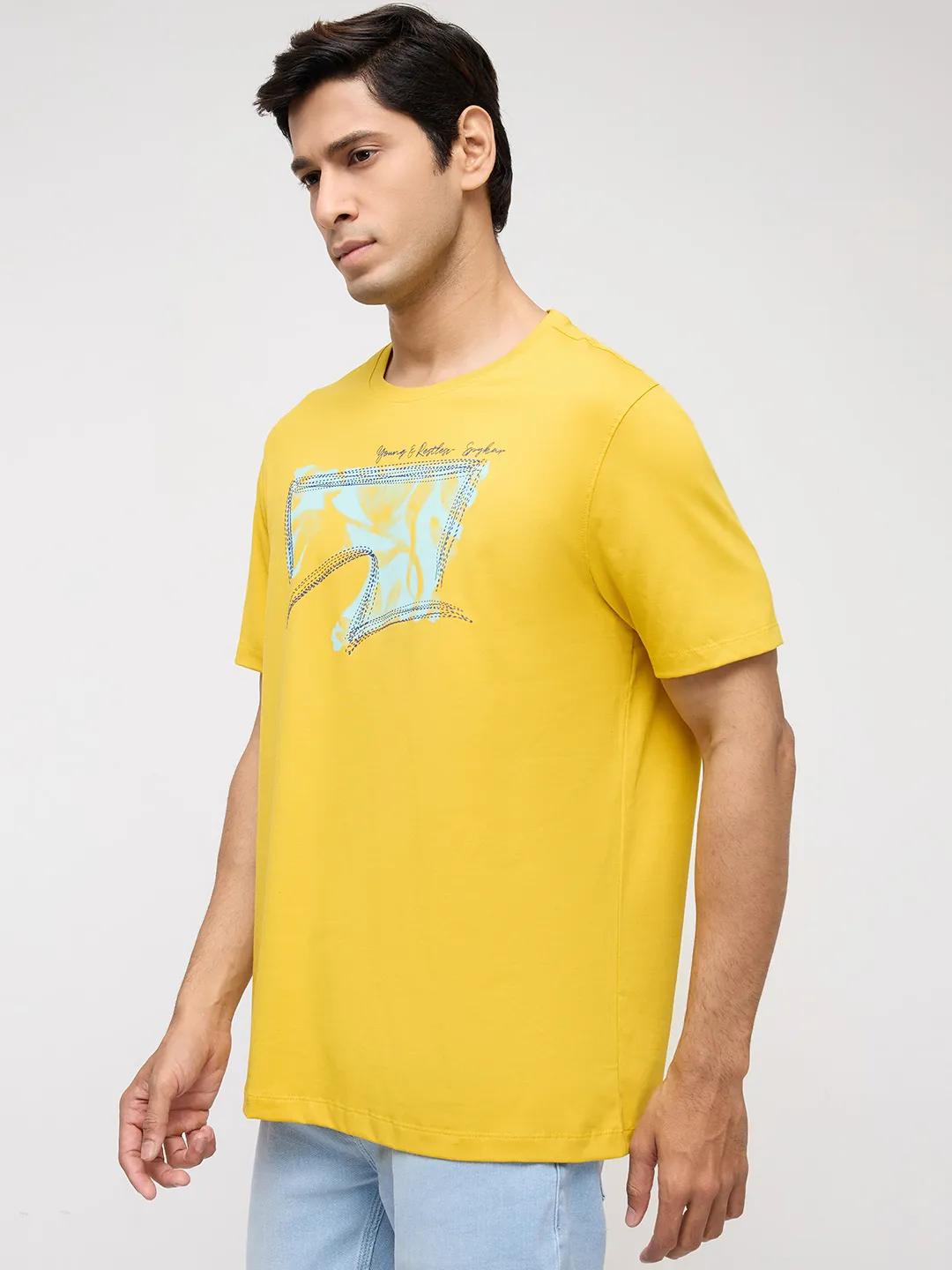 Men T-Shirt Graphic Yellow Regular Fit - Image 4