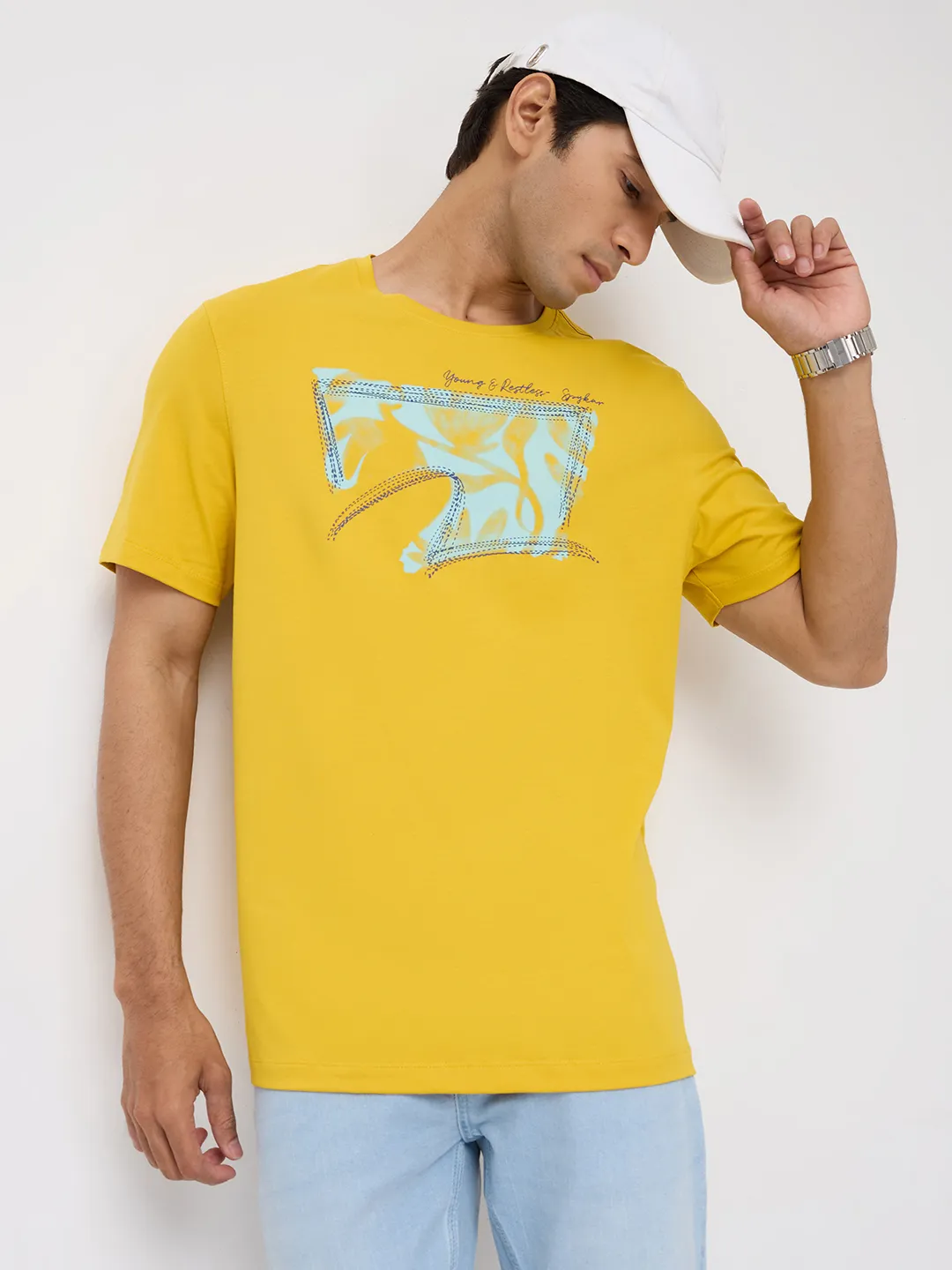 Men T-Shirt Graphic Yellow Regular Fit - Image 7