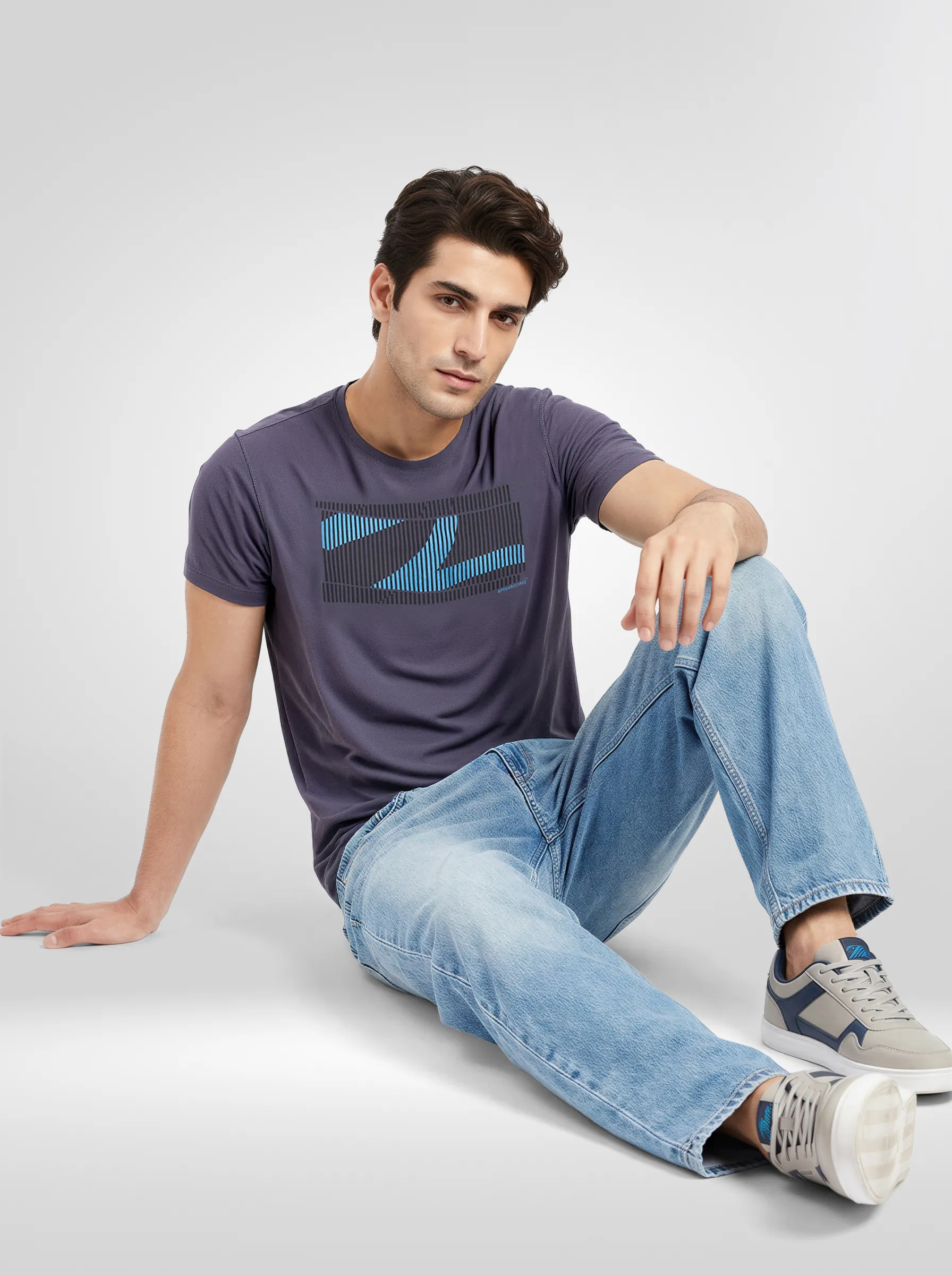 Men T-Shirt Graphic Grey Regular Fit - Image 2
