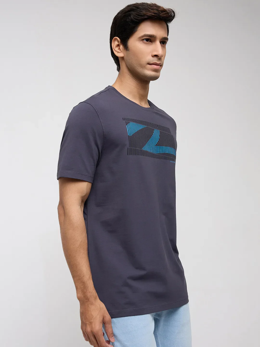 Men T-Shirt Graphic Grey Regular Fit - Image 3