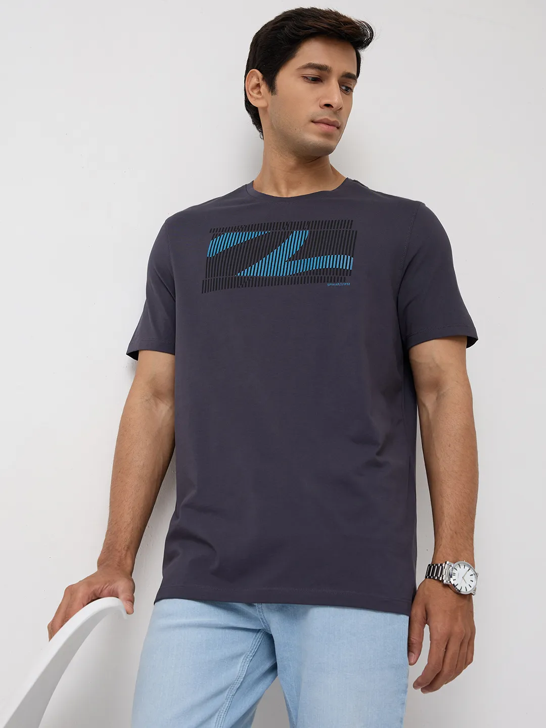 Men T-Shirt Graphic Grey Regular Fit - Image 7