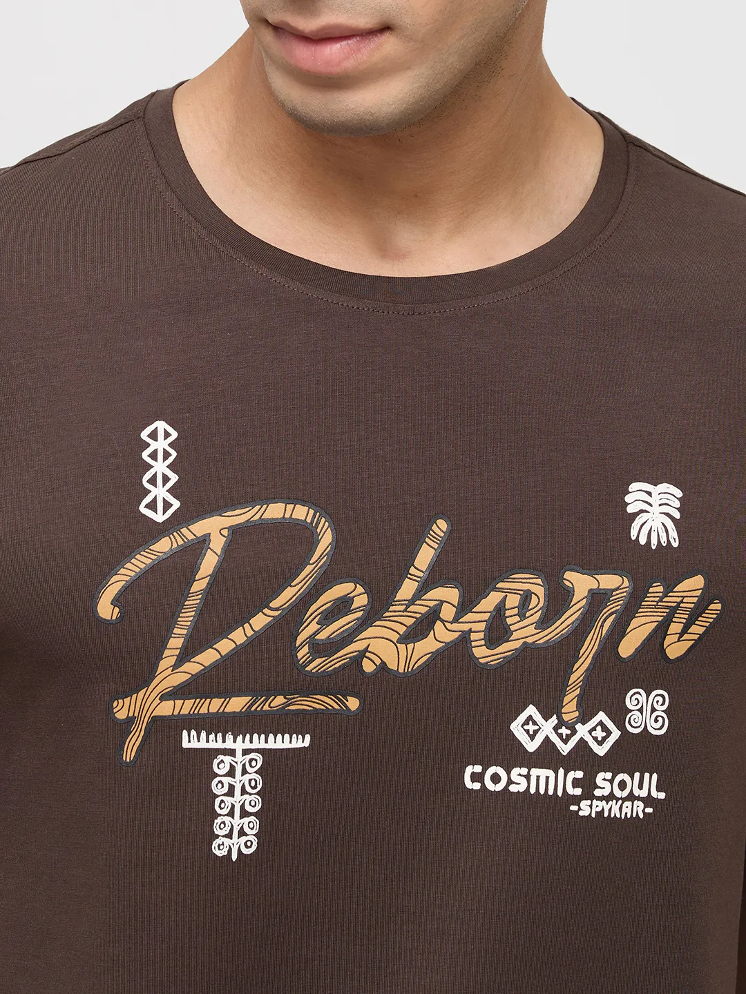 Men T-Shirt Graphic Brown Regular Fit - Image 6