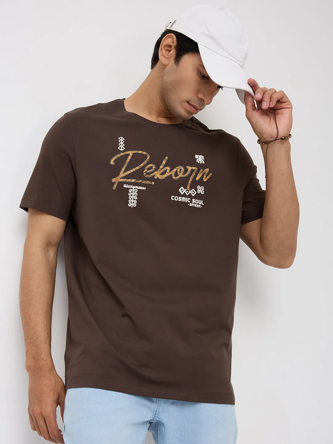 Men T-Shirt Graphic Brown Regular Fit - Image 7
