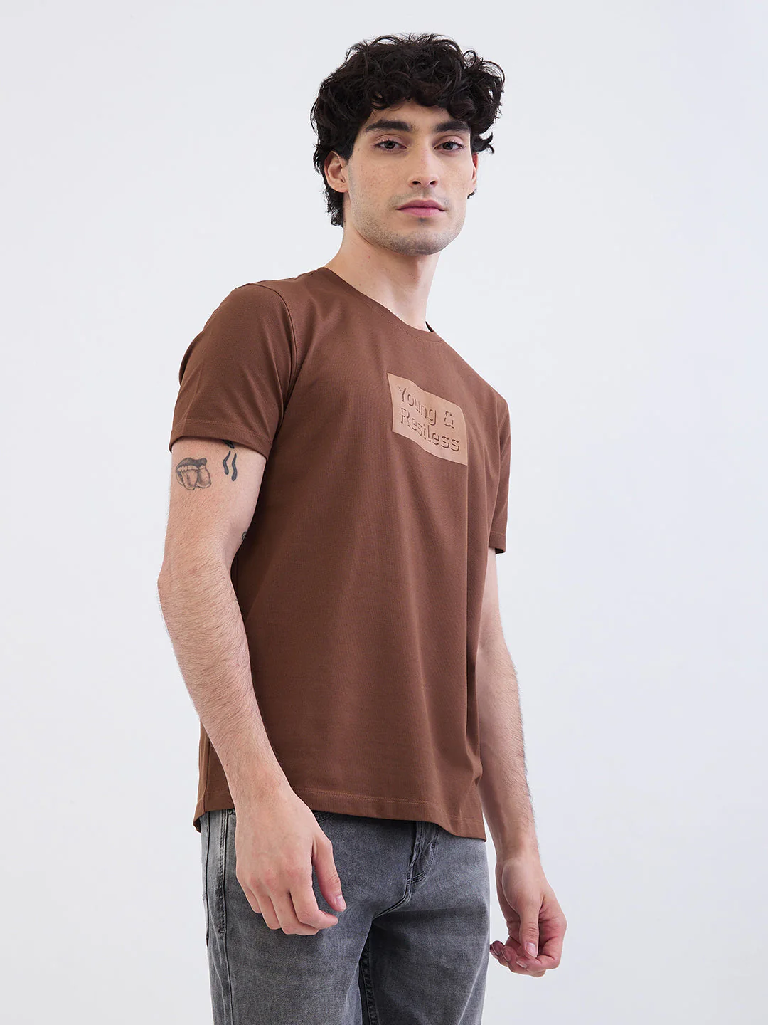 Men T-Shirt Brown Slim Fit