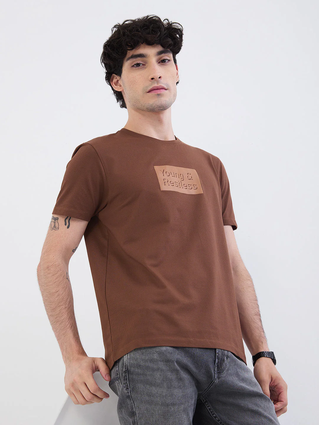 Men T-Shirt Brown Slim Fit - Image 7