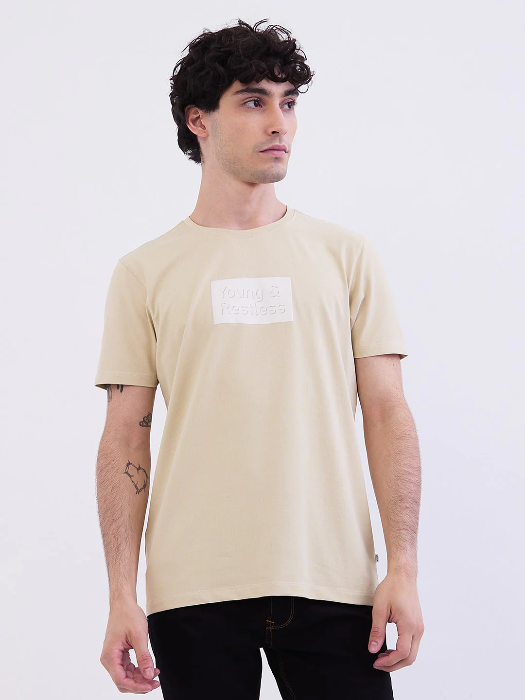 Men T-Shirt Beige Slim Fit - Image 2