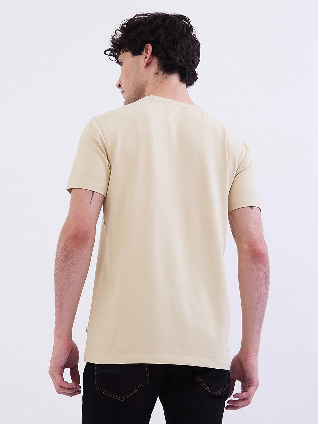 Men T-Shirt Beige Slim Fit - Image 4