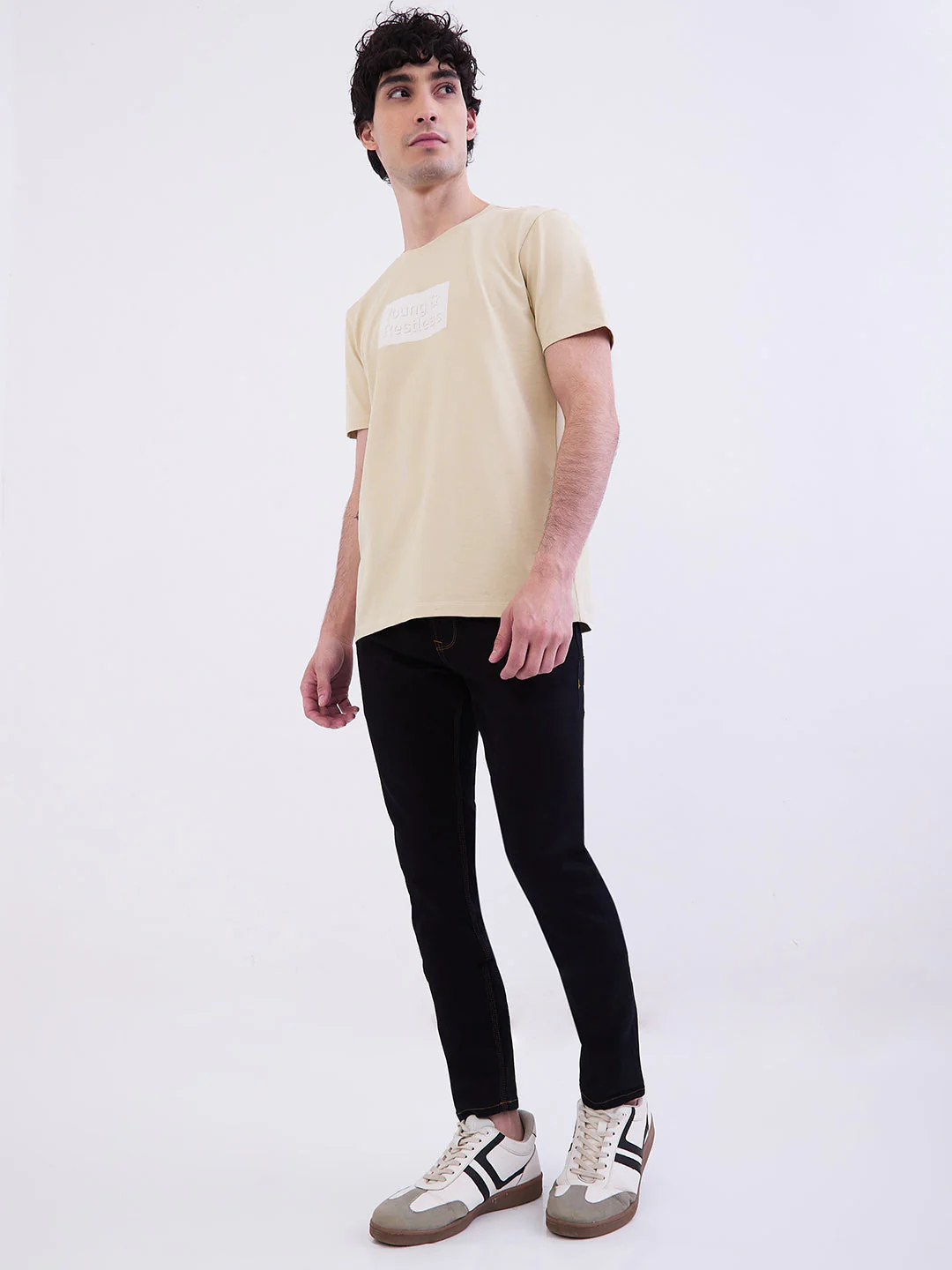 Men T-Shirt Beige Slim Fit - Image 5
