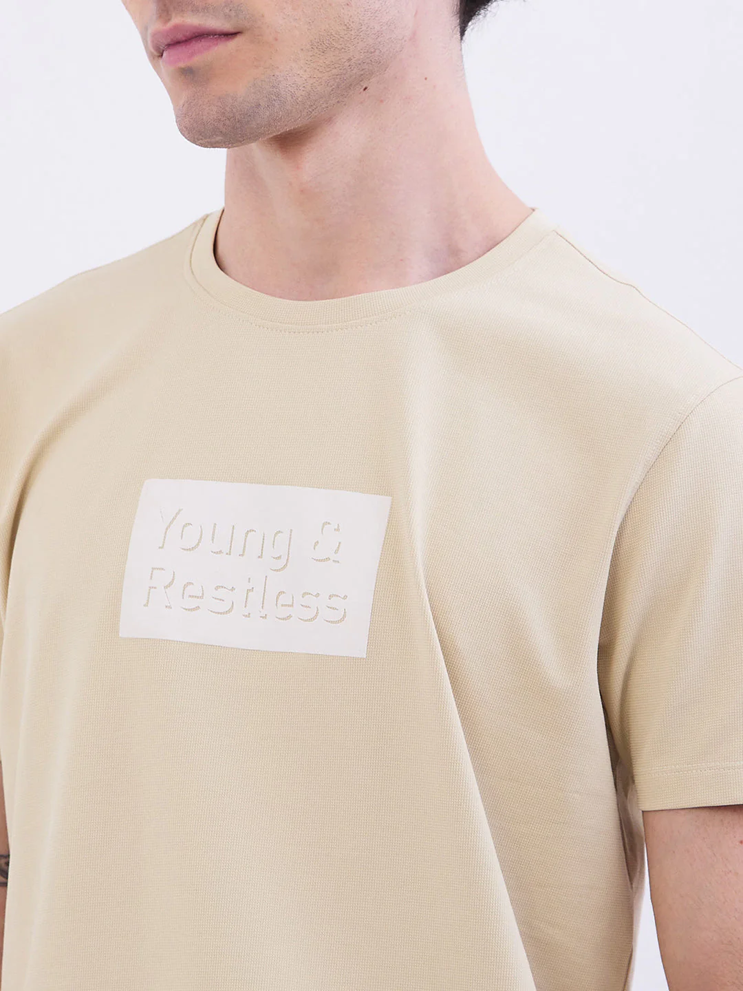 Men T-Shirt Beige Slim Fit - Image 6