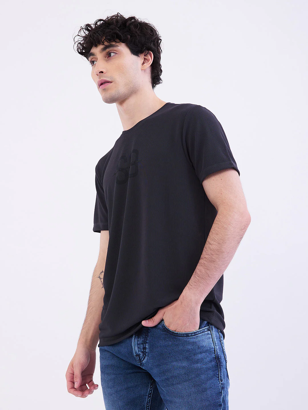 Men T-Shirt Blue Slim Fit - Image 3