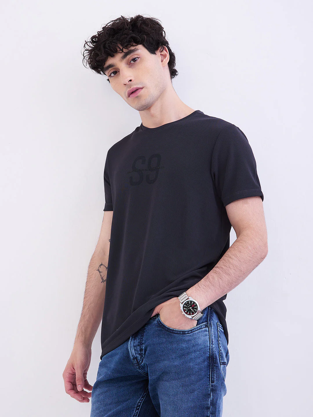 Men T-Shirt Blue Slim Fit - Image 7