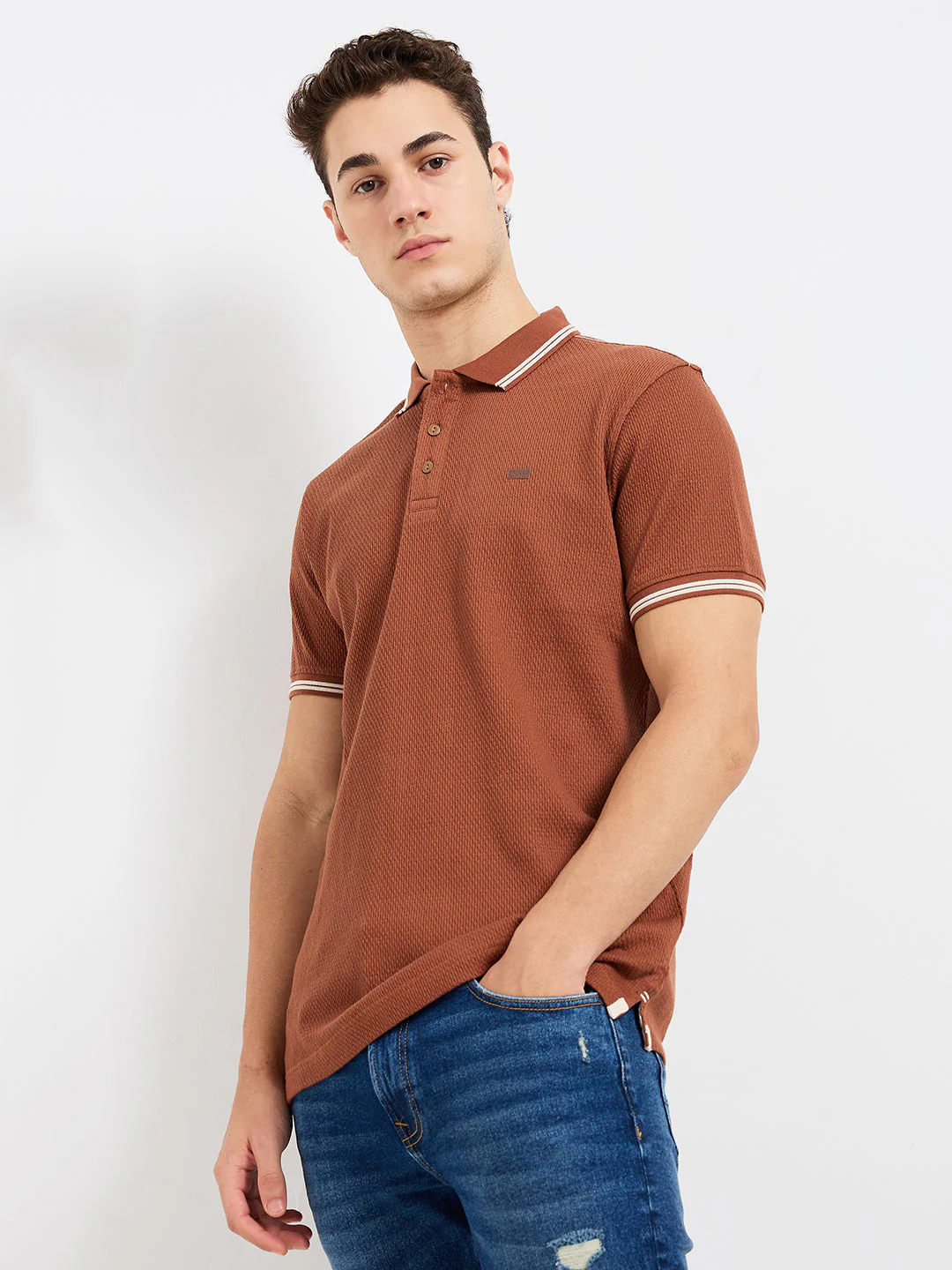 Men T-Shirt Solid Brown Slim Fit - Image 3