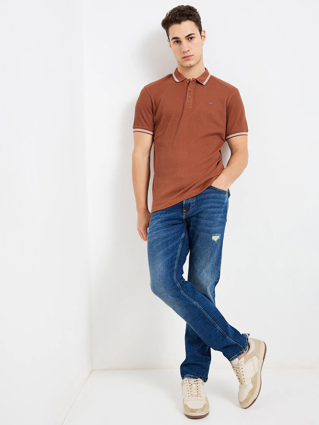 Men T-Shirt Solid Brown Slim Fit - Image 5
