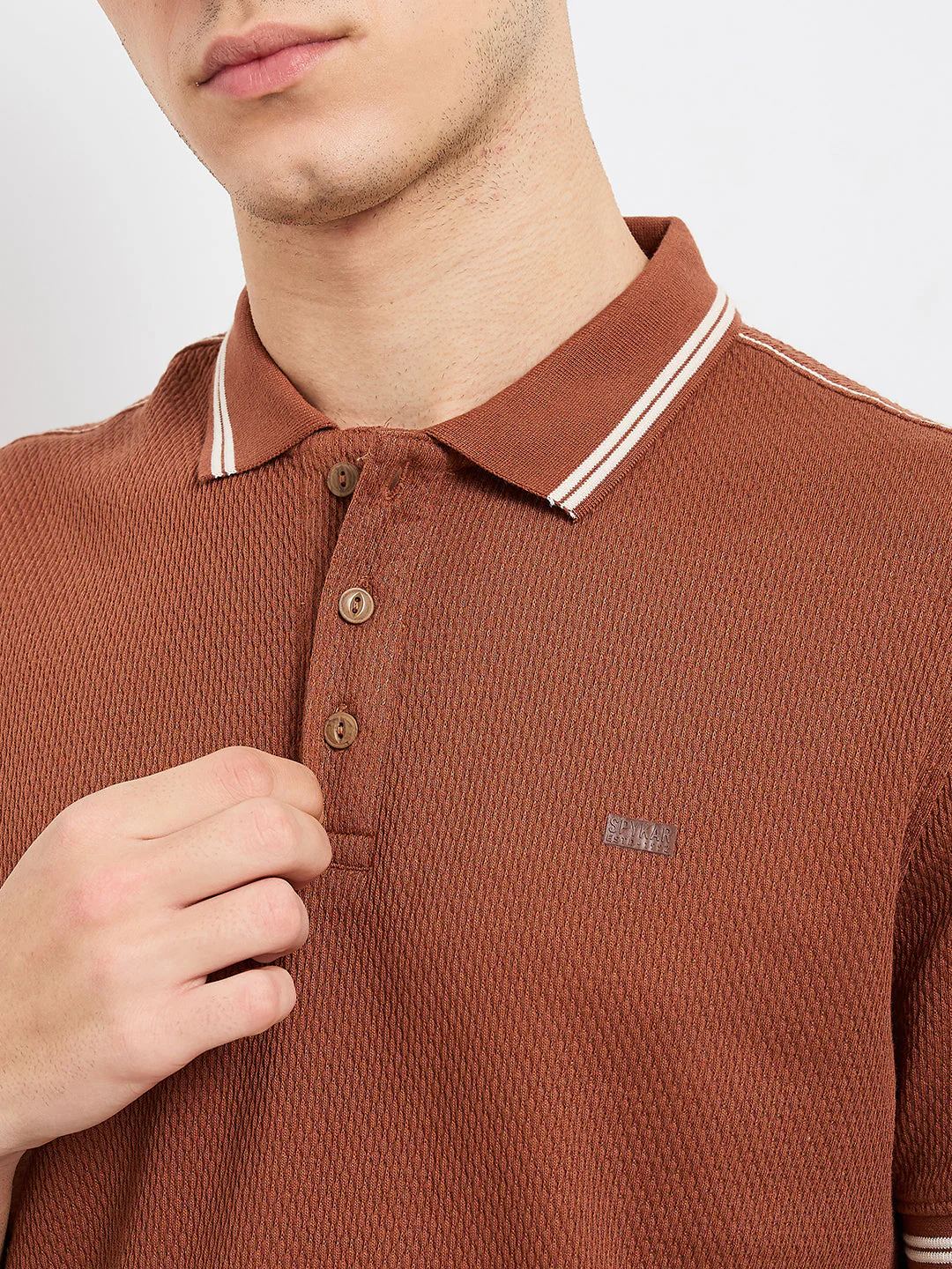Men T-Shirt Solid Brown Slim Fit - Image 6