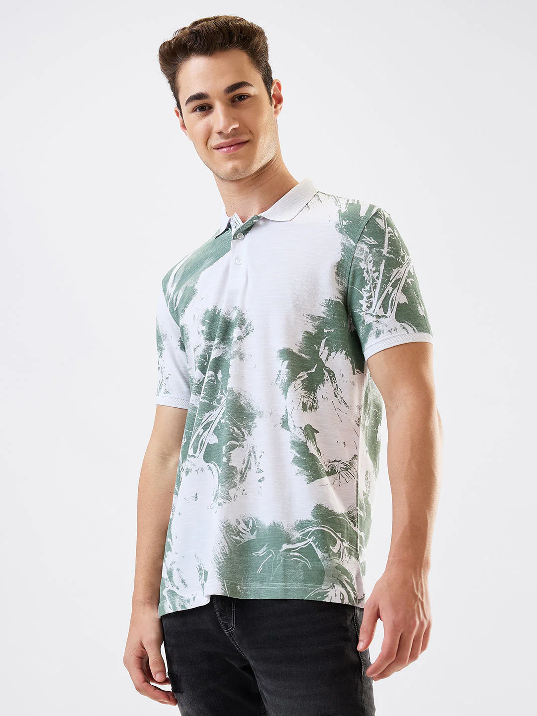 Men T-Shirt Green Print Slim Fit - Image 4