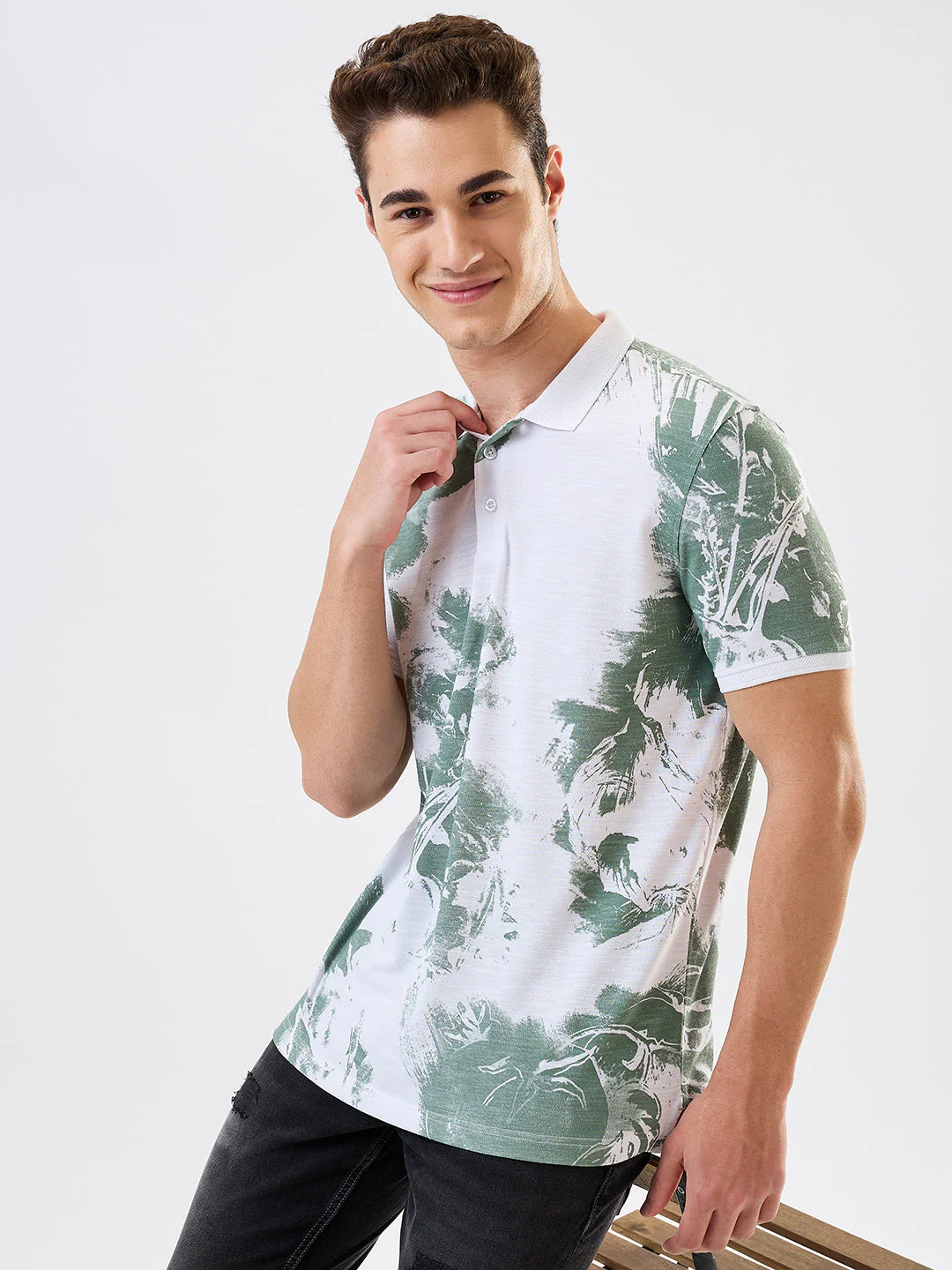 Men T-Shirt Green Print Slim Fit - Image 6