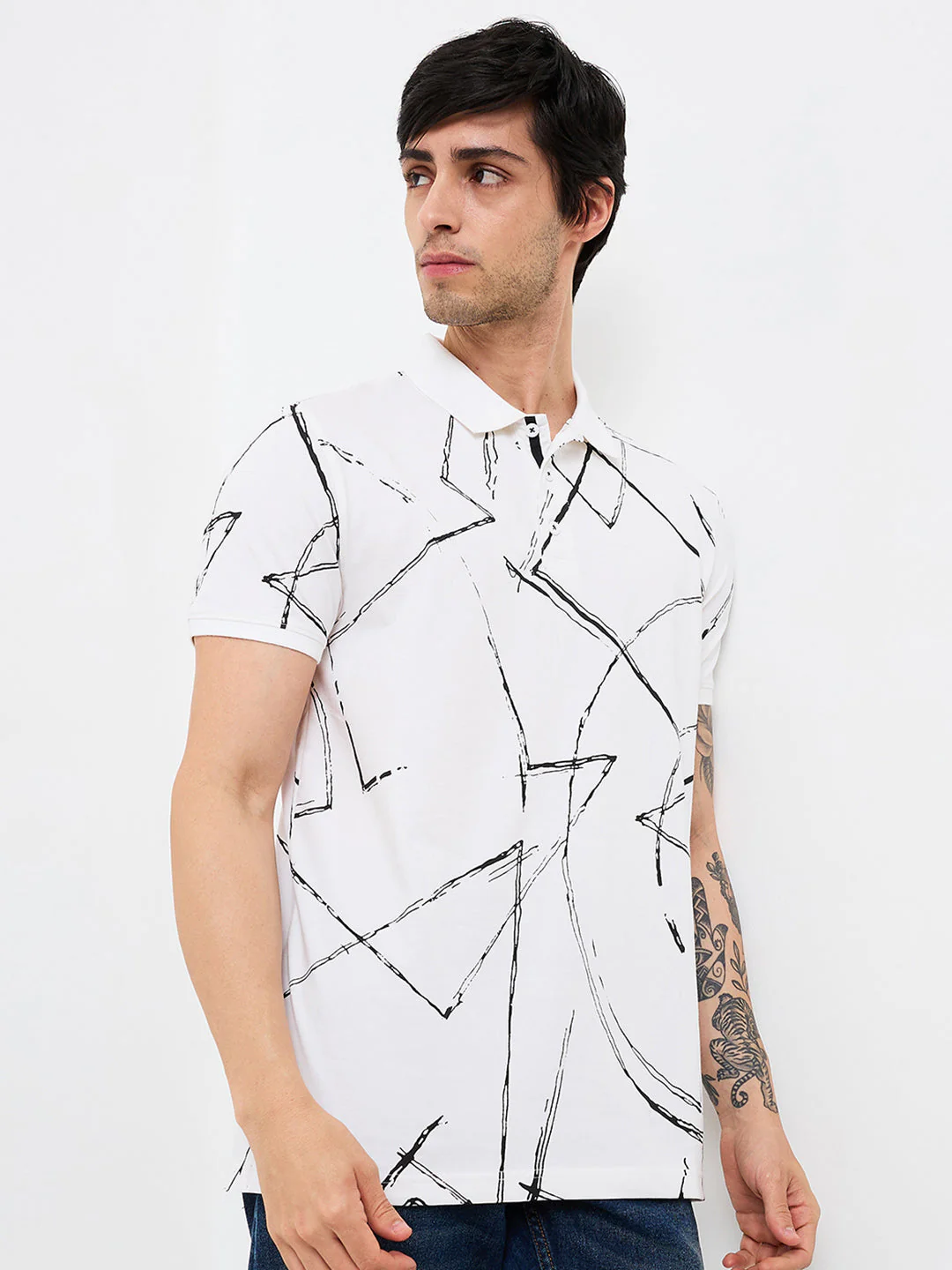 Men T-Shirt White Print Slim Fit - Image 2