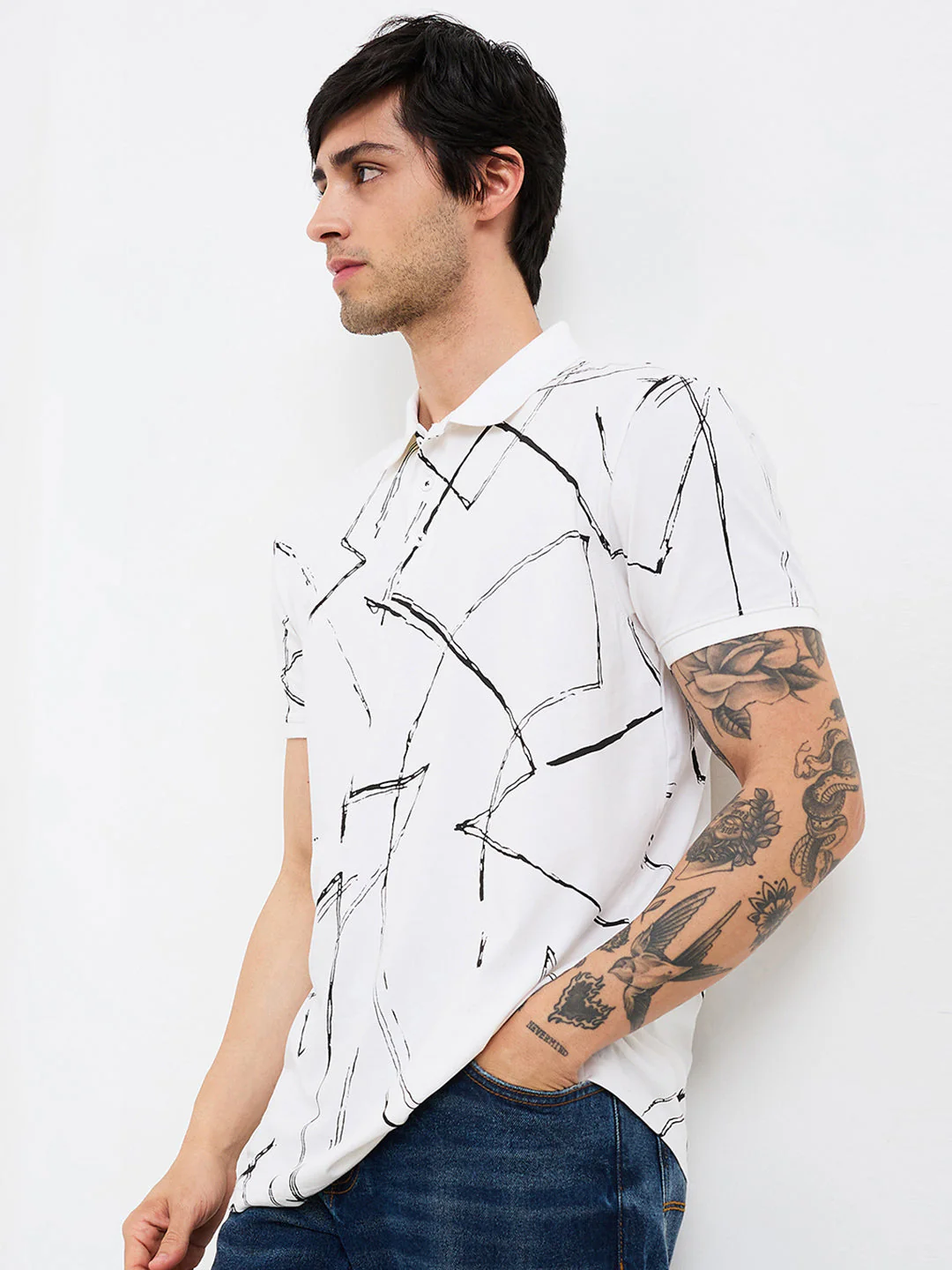 Men T-Shirt White Print Slim Fit - Image 3
