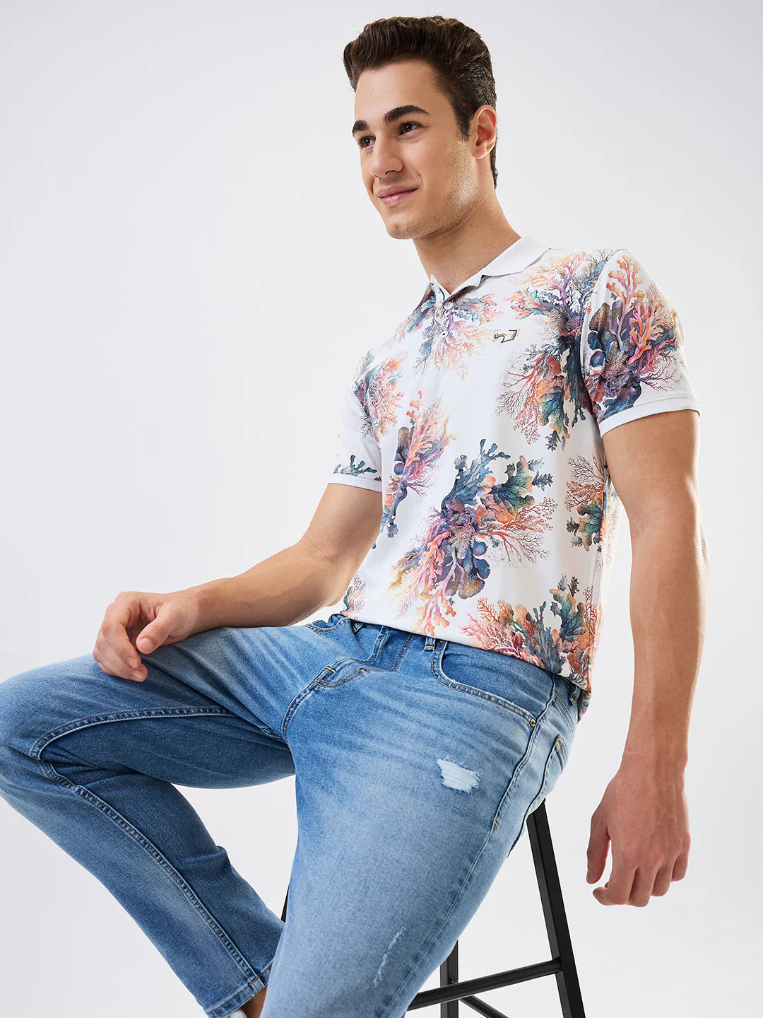 Men T-Shirt Print White Slim Fit - Image 6