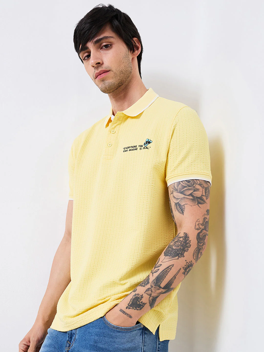 Men T-Shirt Yellow Solid Slim Fit - Image 3