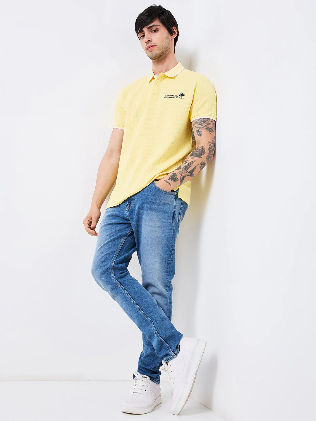 Men T-Shirt Yellow Solid Slim Fit - Image 5