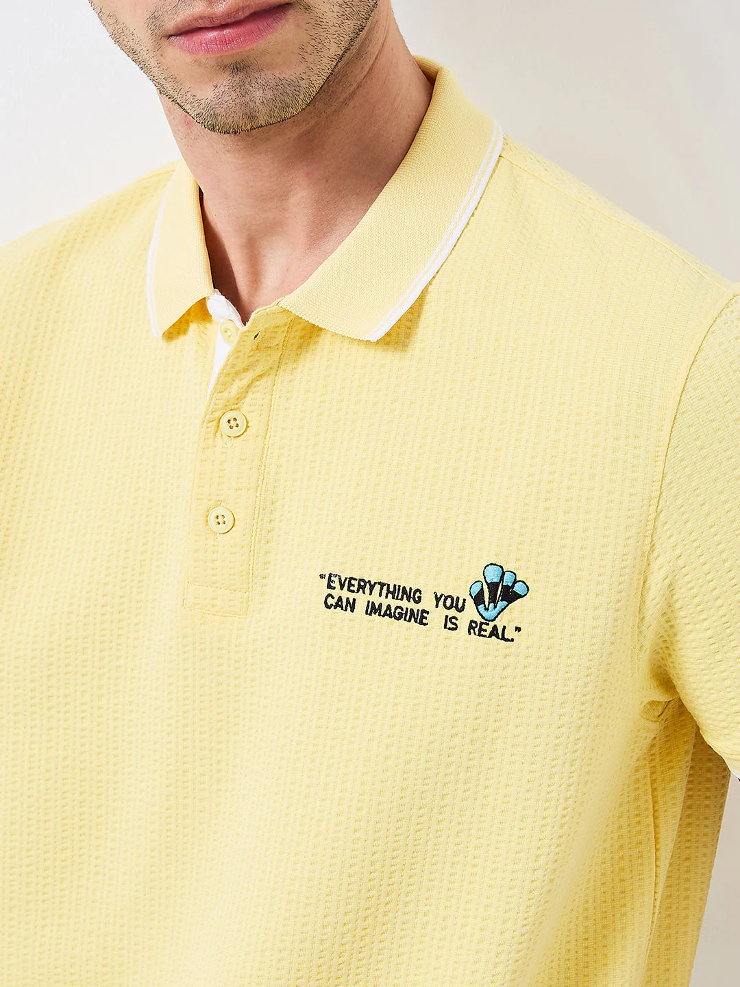Men T-Shirt Yellow Solid Slim Fit - Image 6