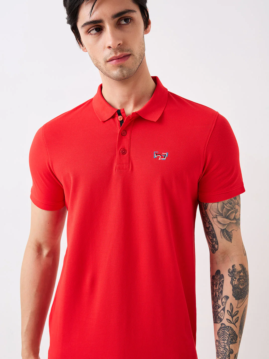 Men T-Shirt Red Solid Slim Fit - Image 6