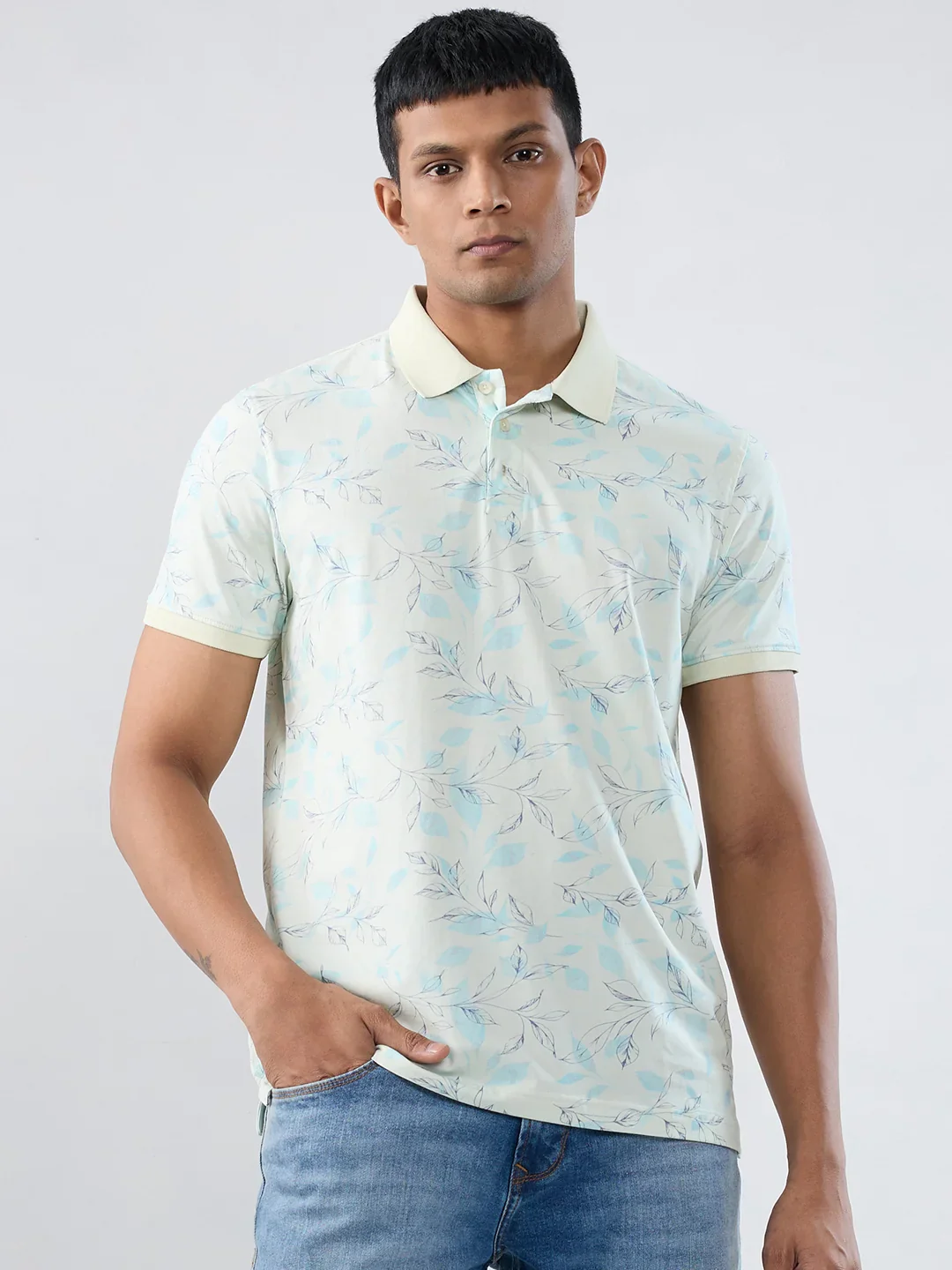 Men T-Shirt Print Blue Regular Fit