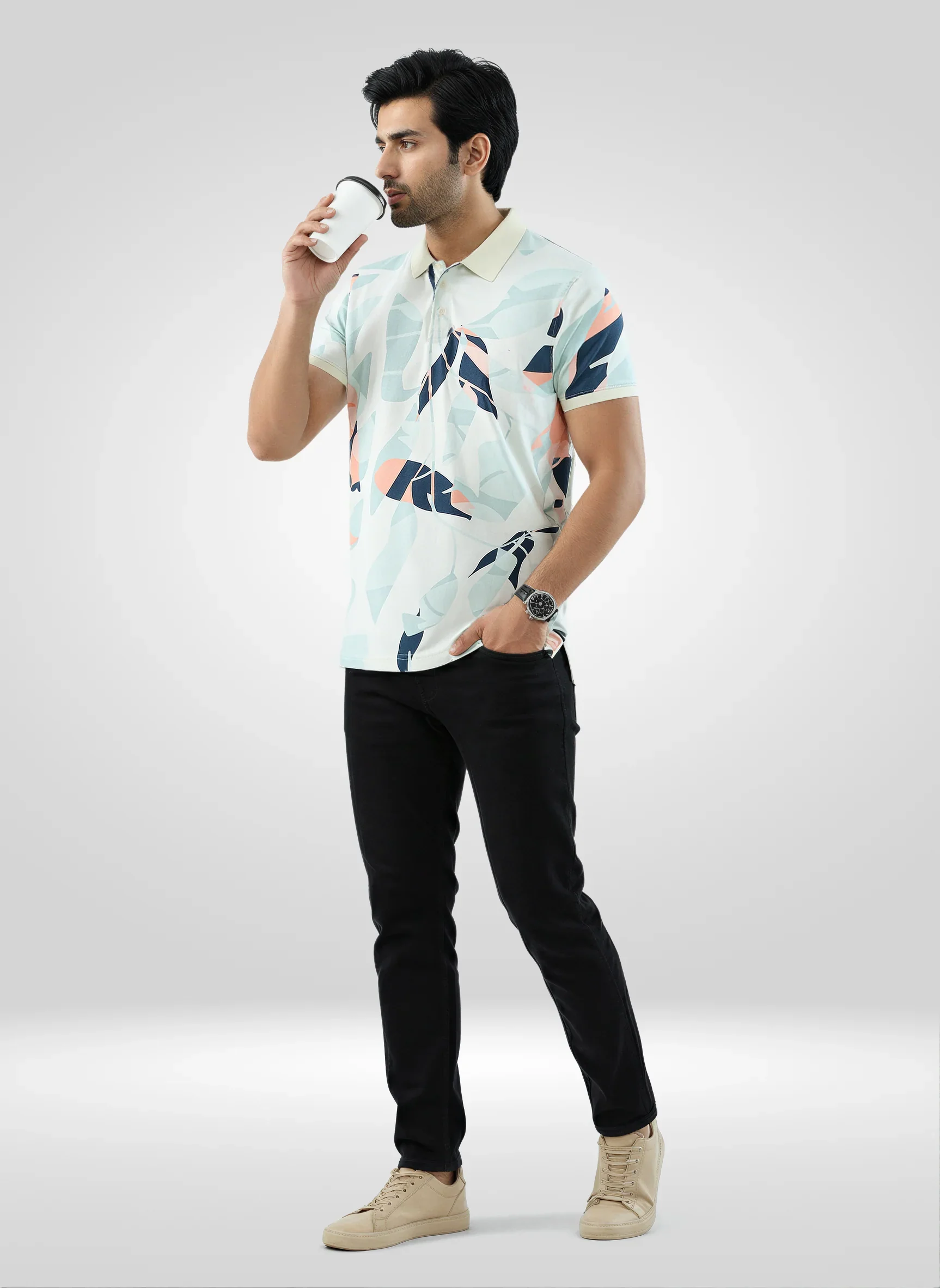 Men T-Shirt Print Green Regular Fit - Image 2