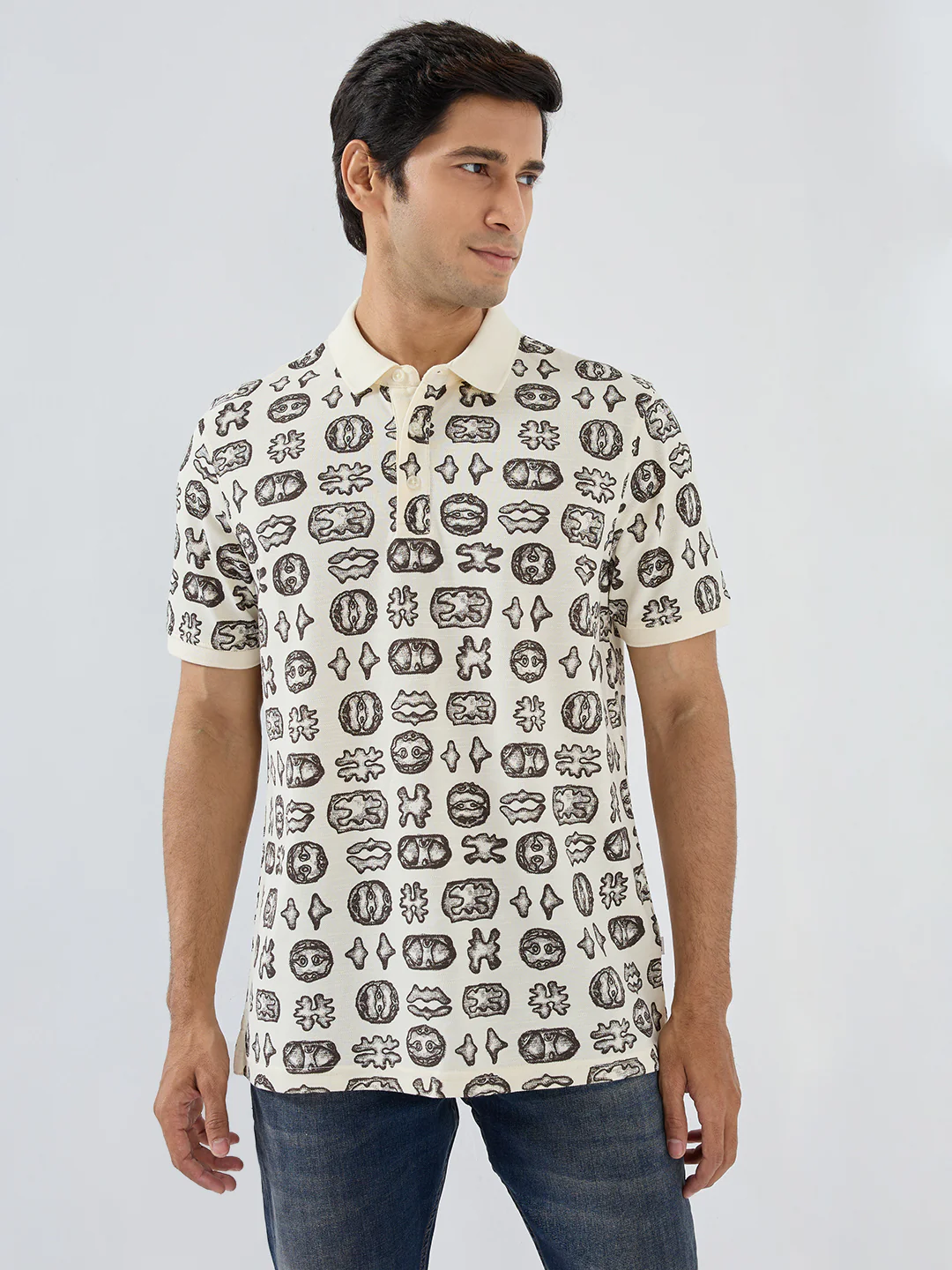 Men T-Shirt Print Brown Regular Fit