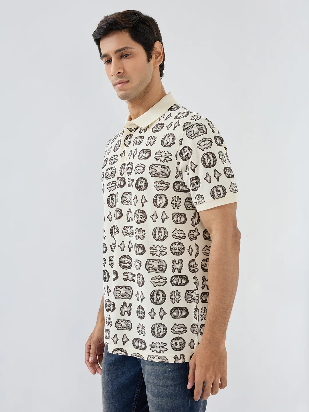 Men T-Shirt Print Brown Regular Fit - Image 4