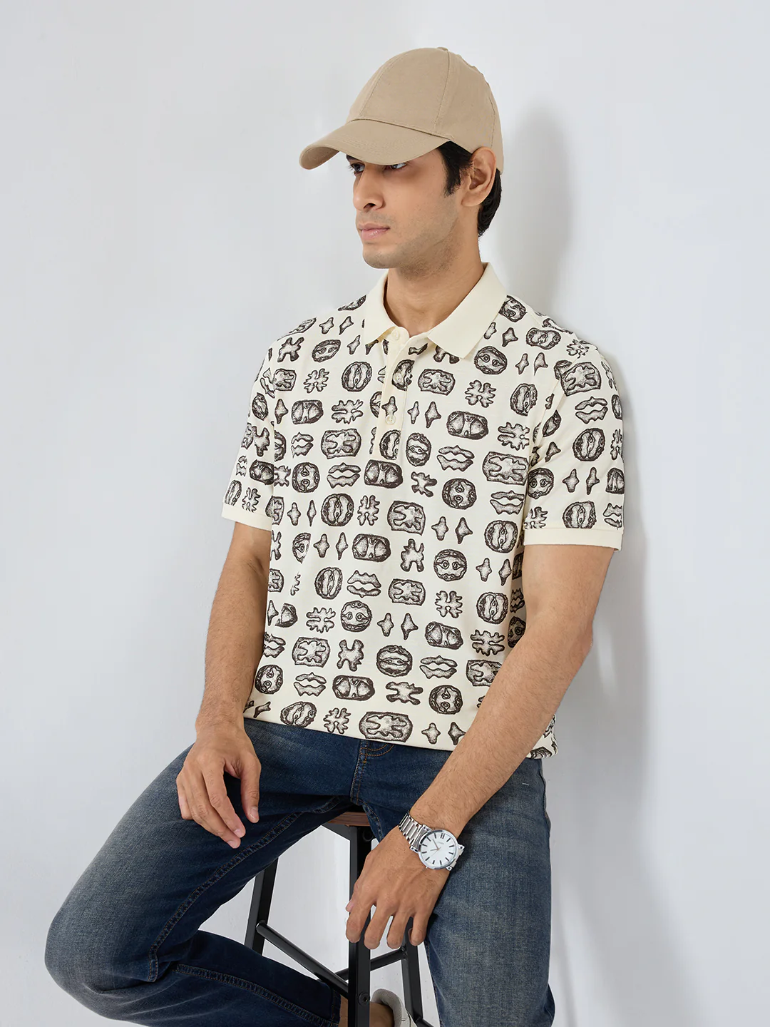 Men T-Shirt Print Brown Regular Fit - Image 7