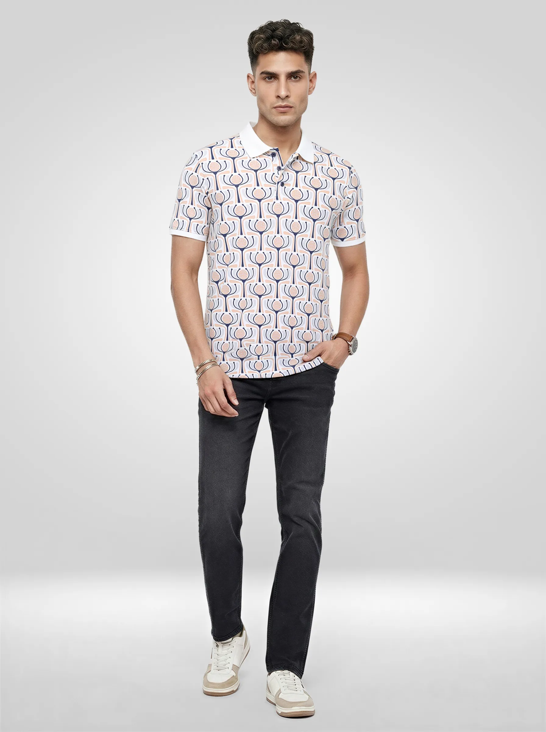 Men T-Shirt Print Grey Regular Fit - Image 2